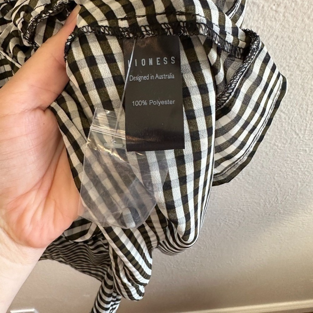 Lioness Winona Romper Black Check Gingham Bustier Button Front Tiered Ruffle M - Picture 8 of 12